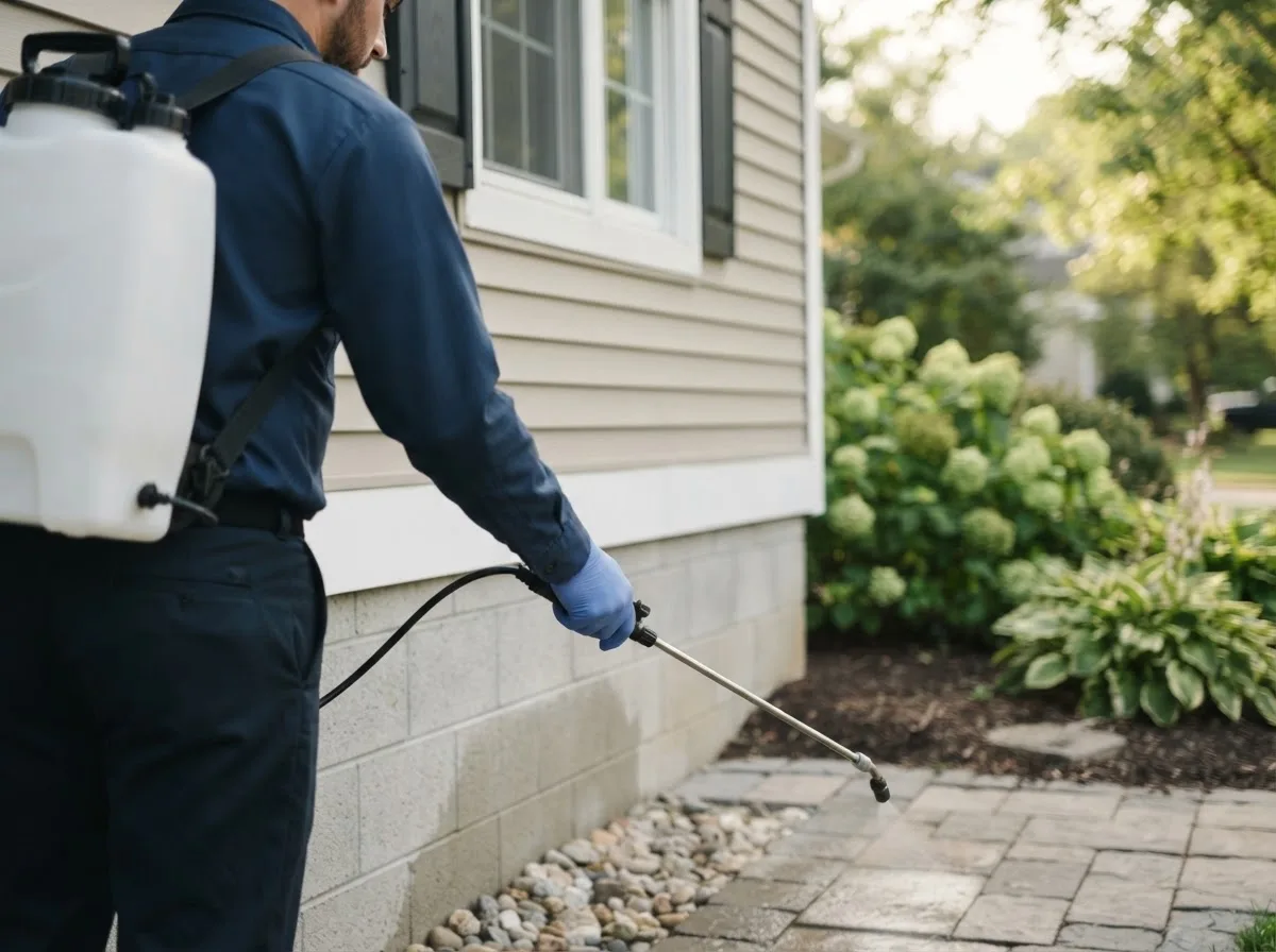 Pest control technician inspecting a home in Elkhart, IL